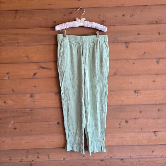 Madewell Crinkled Crepe Straight Leg Crop Pant Seedling Green Medium Pull On - Picture 2 of 6